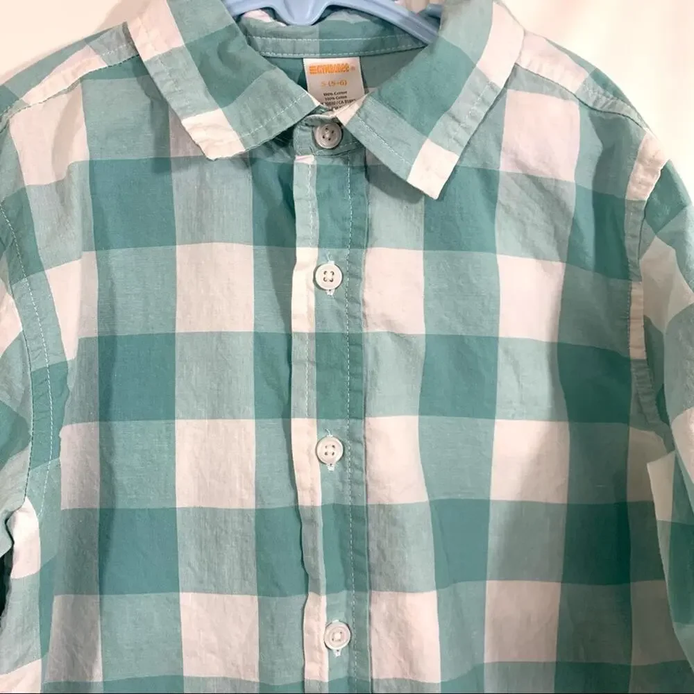 Gymboree Button Down Shirt Light Blue Checks Boys Small